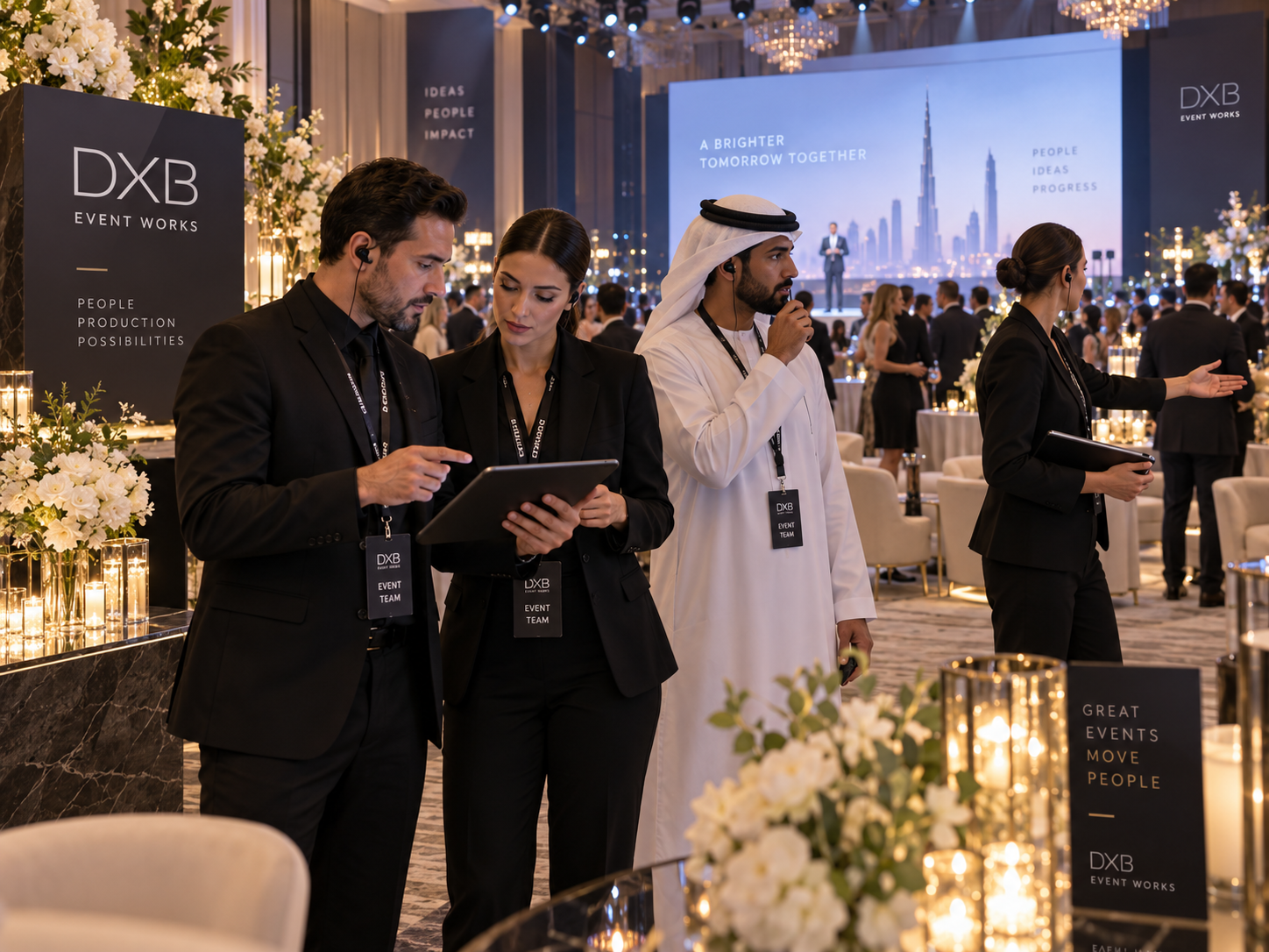 Professional event management team delivering a Dubai event